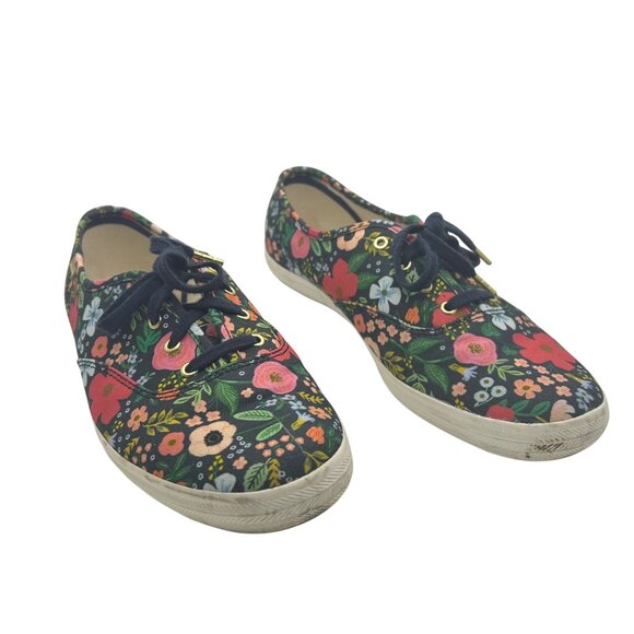 Keds Womens Floral Canvas Lace-Up Sneakers Navy Multicolor Size 8.5 - Picture 2 of 10